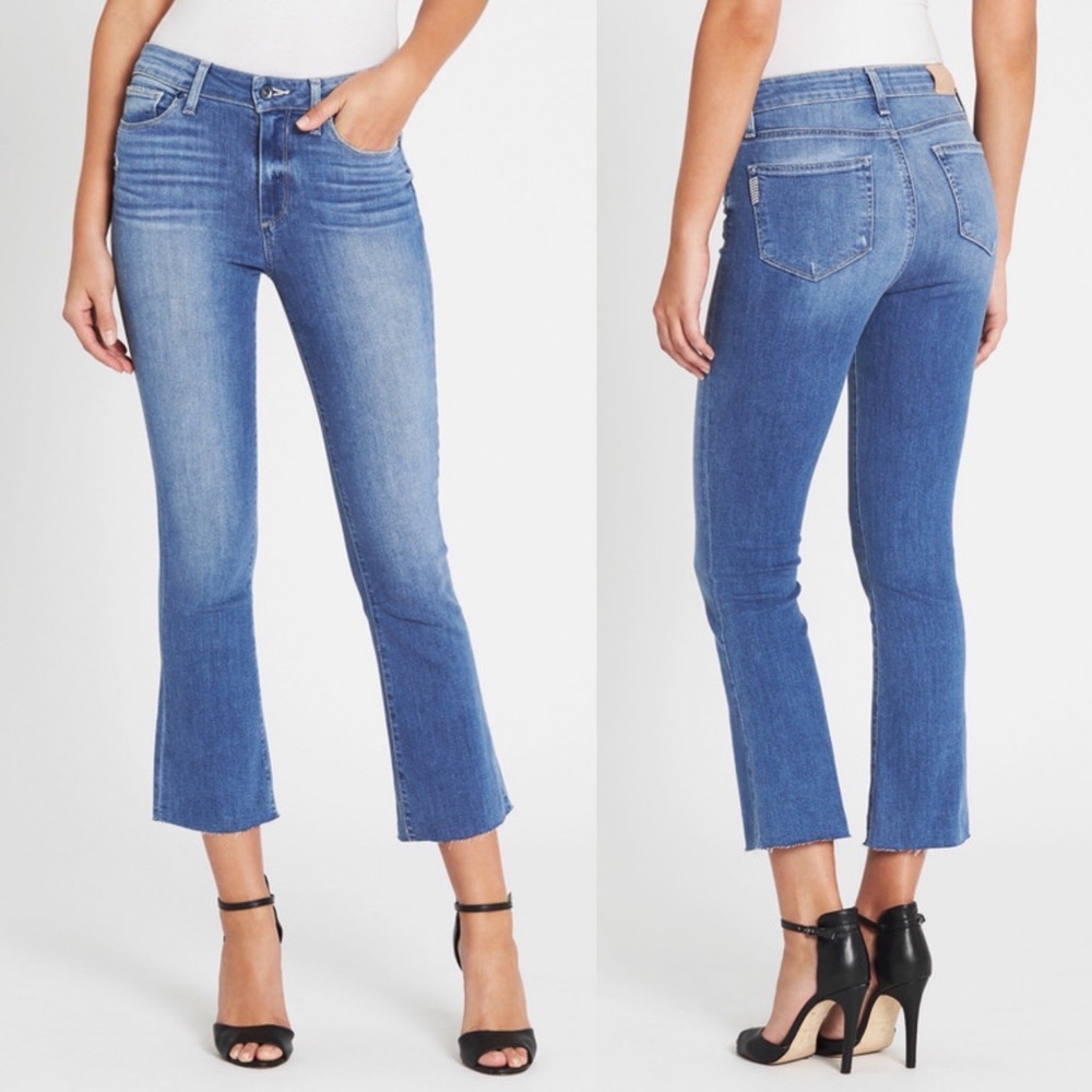 Paige Womens Collette Crop Flare Jeans Medium Wash Sz 27